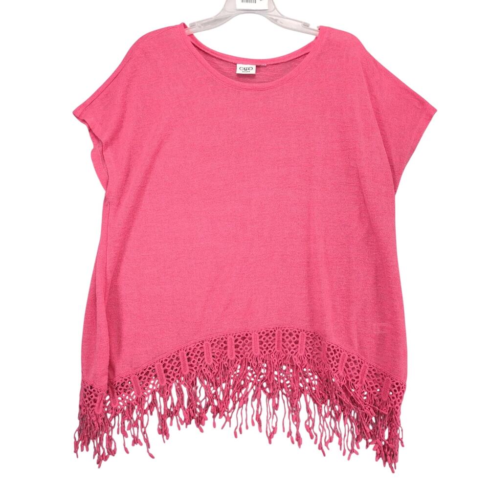 Cato Woman Coral Pink Sleeveless Blouse Top Women's 2X Crochet Fringe Hem Resort